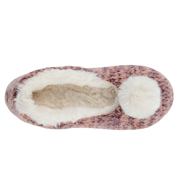 totes Ladies Fluffy knit Ballet Slipper Berry Extra Image 5